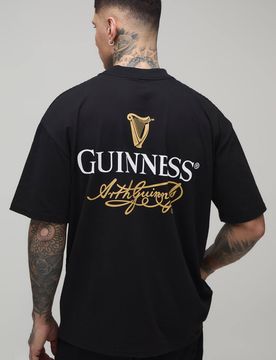 Herren Großes Schwarzes Übergroßes Oberteil Mit Verlängertem Ausschnitt Und Guinness-Lizenz-Aufdruck Black Größe XL