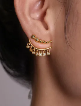 Ball metal stitching two-wearing tassel zircon earrings new style CHIC girl summer ear accessory - Aliexpress - FashionsVida