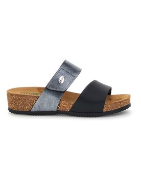 Ciabatte nere e grigie con sottopiede in vera pelle 293A485SR 38
