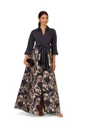 Women's Shirt Jacquard Long Dress in Navy Size: 8 - Navy - Size: 8