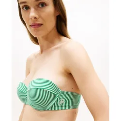 Top de bikini de mujer tipo balconette con aros y estampado de rayas