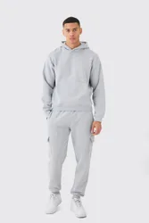 Herren Boxy Kapuzen-Cargo-Trainingsanzug Grey Marl Größe XS