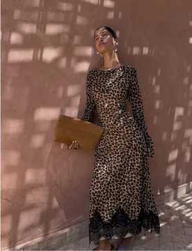 Leopard Print Maxi Skater Dress Brown Mix female - Never Fully Dressed - FashionsVida