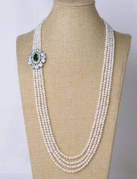 Rows Natural Freshwater Cultured White Pearl Green CZ Connector Necklace For Women - Aliexpress - FashionsVida