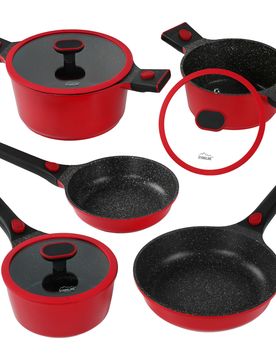 STONELINE SMART Kochgeschirr-Set 8-teilig 18/20/24 mit Deckeln - Rot