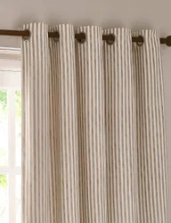 Hebden Pure Cotton Striped Eyelet Curtains Natural Mix