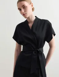 Wrap Jacket with Linen Black female