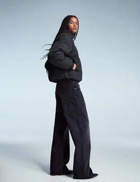 Blouson Matelassé Col Cheminée M Noir - Bershka - FashionsVida