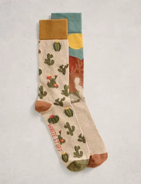 Pack Cactus Novelty Cotton Rich Socks Orange Mix male - White stuff - FashionsVida