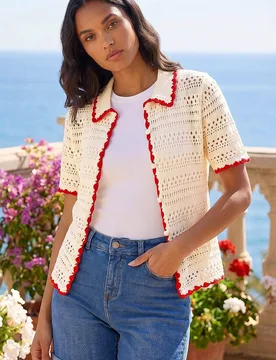 Women's Collar Button Knit Top in Ivory Size: 18 - Ivory - Size: 18 - Roman - FashionsVida