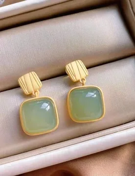 Premium Women's Hetian Sapphire Earrings Geometric Sterling Silver Gold Stud Earrings - Aliexpress - FashionsVida