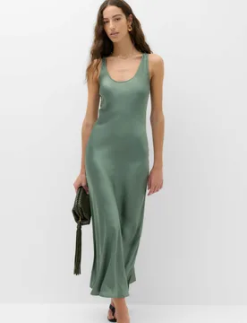 Satin Scoop Neck Midaxi Slip Dress Green female - M&S - FashionsVida