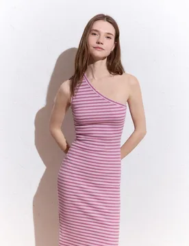 Vestido asimetrico tachas con rayas lurex - Green Coast - FashionsVida