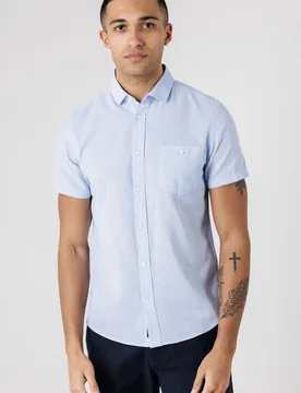 Mens Dog Tooth Short Sleeve Shirt with Pocket - - Size: M - Kensington - FashionsVida
