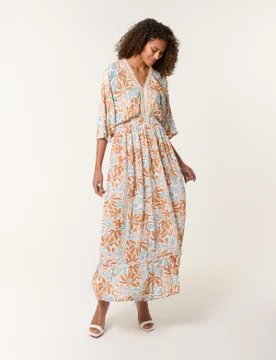 Embellished V Front & Back Maxi Dress - L/XL / BEIGE - female - Blue Vanilla - FashionsVida