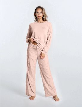 Pigiama due pezzi in french terry con pantaloni a pois - rosa