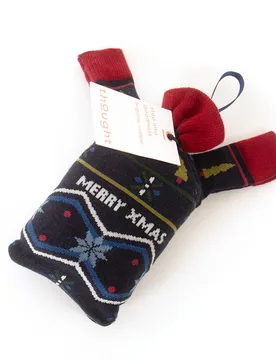 Hangable Happy Christmas Organic Cotton Socks - Navy Blue - UK7-11 - Thought - FashionsVida