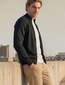 Street One Strickjacke mit Stehkragen und Zipper male Schwarz