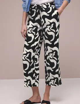 High Waist Wide Leg Hose mit Print female Schwarz