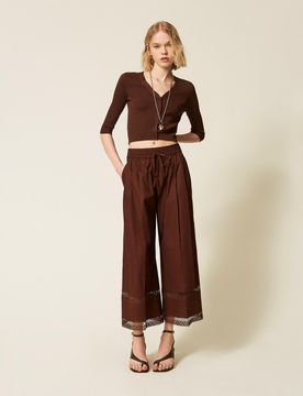 Pantalon ample en popeline avec broderie