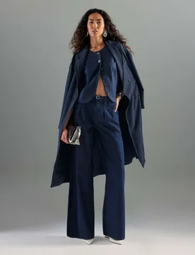 High Wasited Belted Wide Leg Jeans Dark Blue Denim female - River Island - FashionsVida