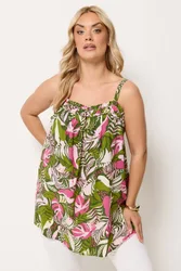 Floral Cami Vest Top - Green - Size: 22-24