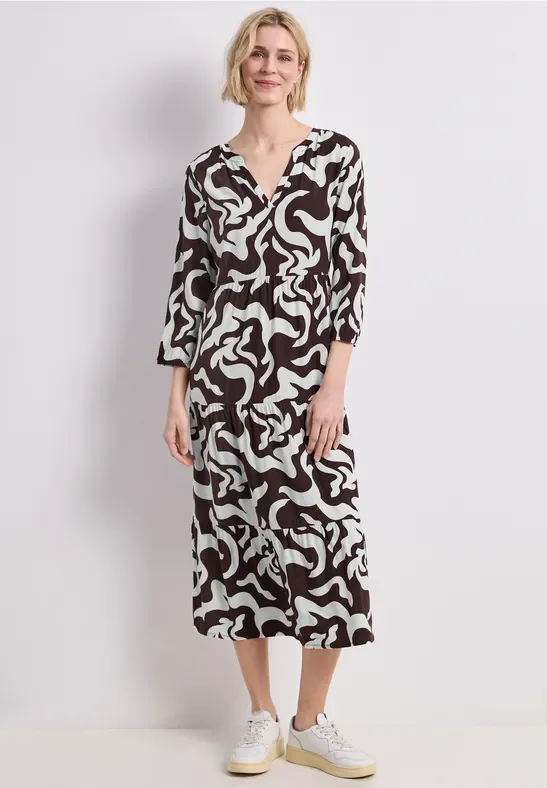 Midi-Kleid mit Split Neck und Print female Braun - Street One - FashionsVida