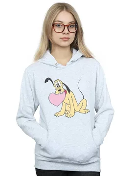 Women's Pluto Love Heart Hoodie in Grey Size: Large - Grey - Size: L - Disney - FashionsVida
