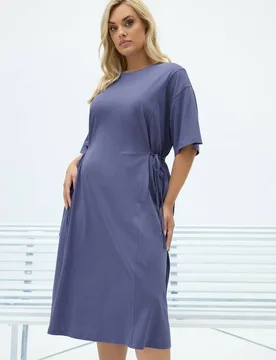 Women's Front Tie Midi T-Shirt Dress in Indigo Size: 34-36 - Indigo - Size: 34-36 - Yours - FashionsVida
