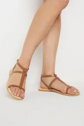 Leather Cross Strap Sandals - Brown - Size: 7