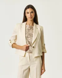 Blazer monopetto écru in lino lavato con maniche arrotolabili con reggi-maniche