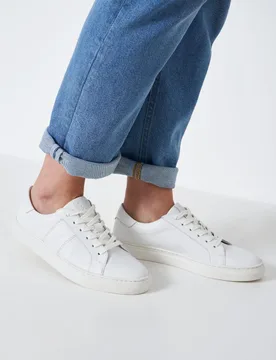 Leather Lace Up Trainers White female - Crew Clothing - FashionsVida