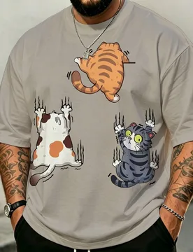 Camiseta de manga corta con cuello redondo y estampado de dibujos animados para hombre de talla grande - Shein - FashionsVida