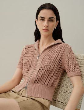 Donna Cardigan Seta-Cotone Traspirante con Zip S