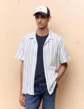Camisa de hombre manga corta rayas rústica bowling - Easy Wear - FashionsVida
