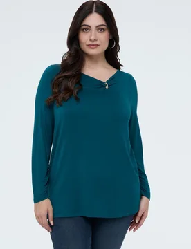 Camiseta de mujer de jersey con detalle joya en mezcla de viscosa - Fiorella Rubino - FashionsVida