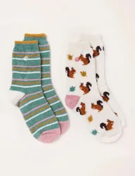 Pack Squirrel Striped Fluffy Socks Ivory Mix female