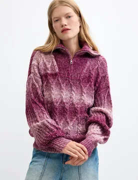 Pull en maille épaisse avec fermeture éclair RED S female - Desigual - FashionsVida
