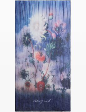 Foulard imprimé fleurs, Polyester, Bleu, U