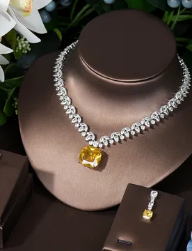 HIBRIDE 2PCS Square Design Women Necklace And Earring Sets Cubic Zirconia Yellow Color Jewelry Sets For Bridal Wedding N-1126 - Aliexpress - FashionsVida