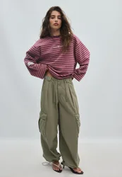 Gestreiftes Sweatshirt Purpurrot S