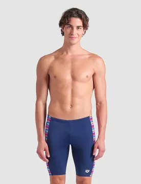 Racing Stripe Swim Jammer Herren Tights, blau 7