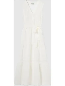 Vestido largo fluido con escote de pico y volantes - CLAUDIE PIERLOT - FashionsVida