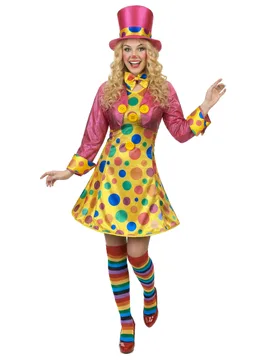 Süsse Clown-Frau Damenkostüm Zirkus gelb-pink-bunt - female - KARNEVAL-MEGASTORE - FashionsVida