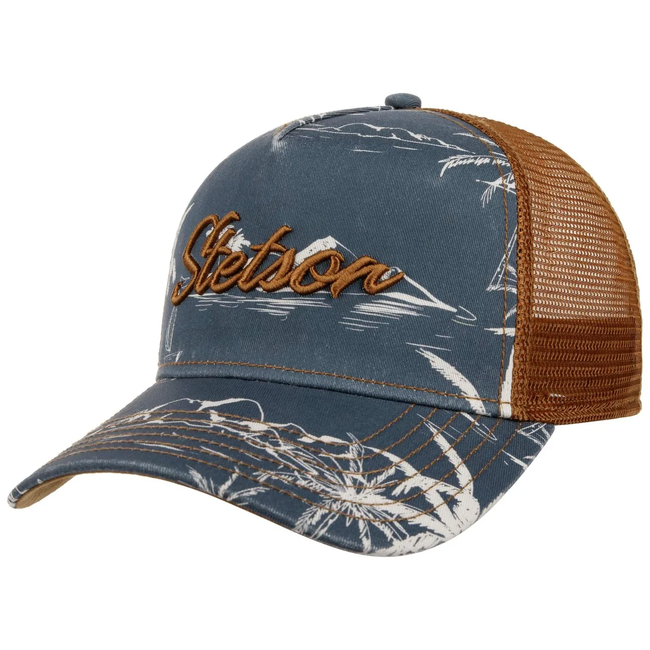 Minimal Aloha Print Trucker Cap by - navy - Female - Size: One Size - Stetson - FashionsVida