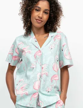 Cotton Modal Flamingo Pyjama Top Mint female - Cyberjammies - FashionsVida