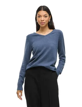 Pull à Col En V Ril Vintage Indigo / Dark Melange M - Vila - FashionsVida