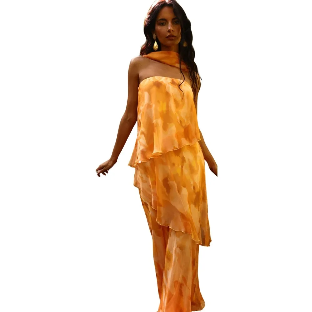Vestido largo pabra de honor estampado - MIPHAI - FashionsVida