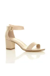 Mid Block Heel Ankle Strap Sandals - Nude - Size: 6