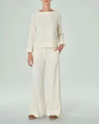 Pantaloni wide color avorio in crêpe di misto viscosa con elastico inserito in vita